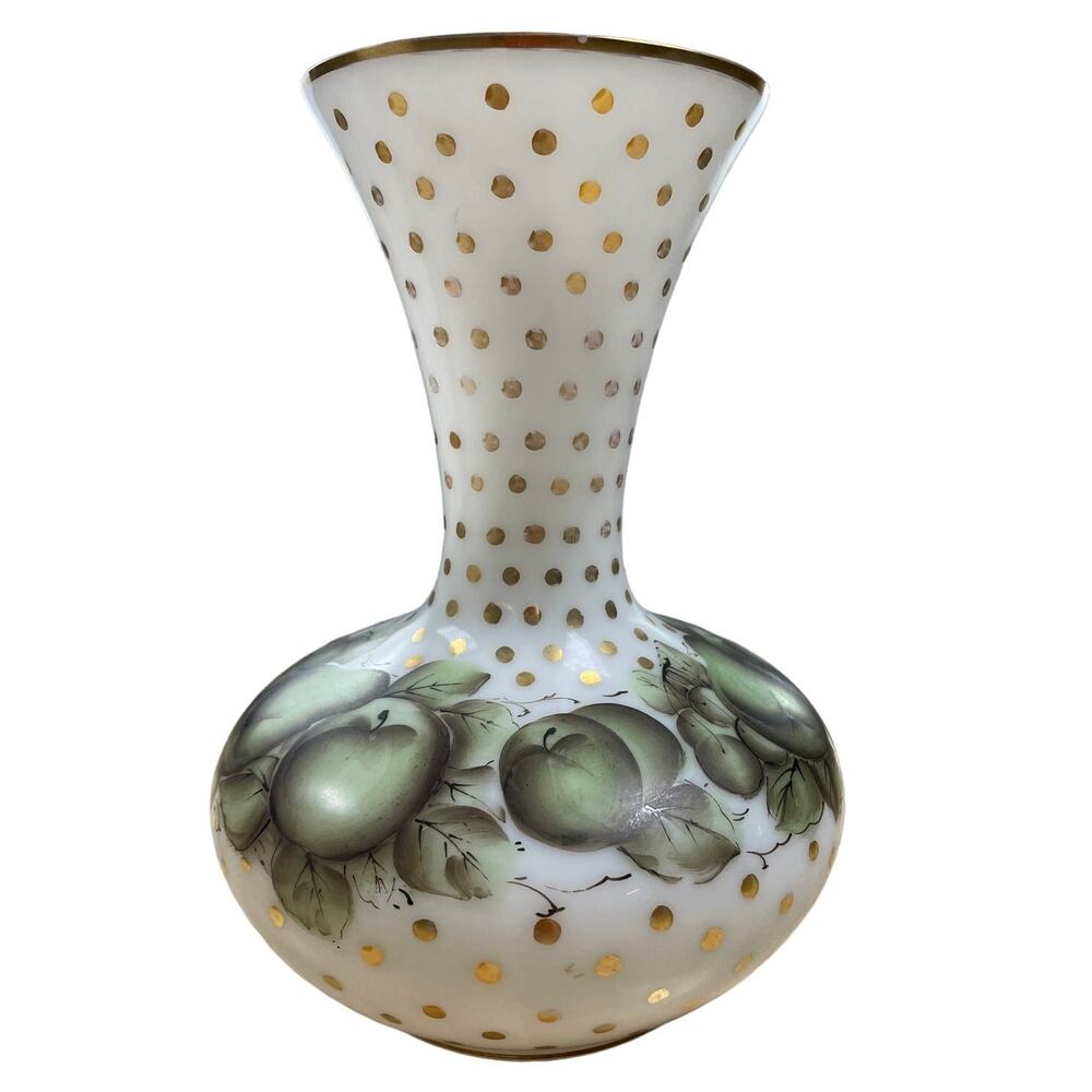 Vintage Fenton "Charlton" Large Long Neck Vase Apples Pears in Good Condition